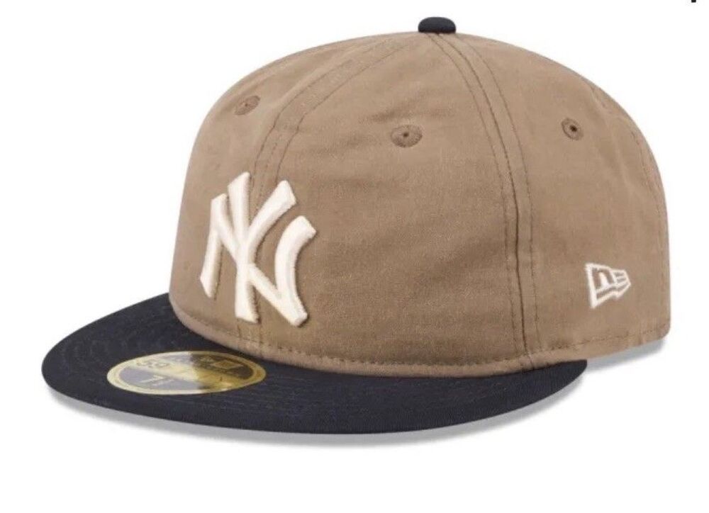 NY Yankees New Era 59FIFTY Retro Crown Fitted Hat Tan Navy 7 3/4 New